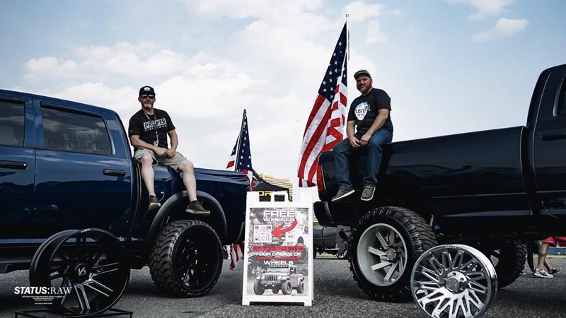 trucks and rims on display