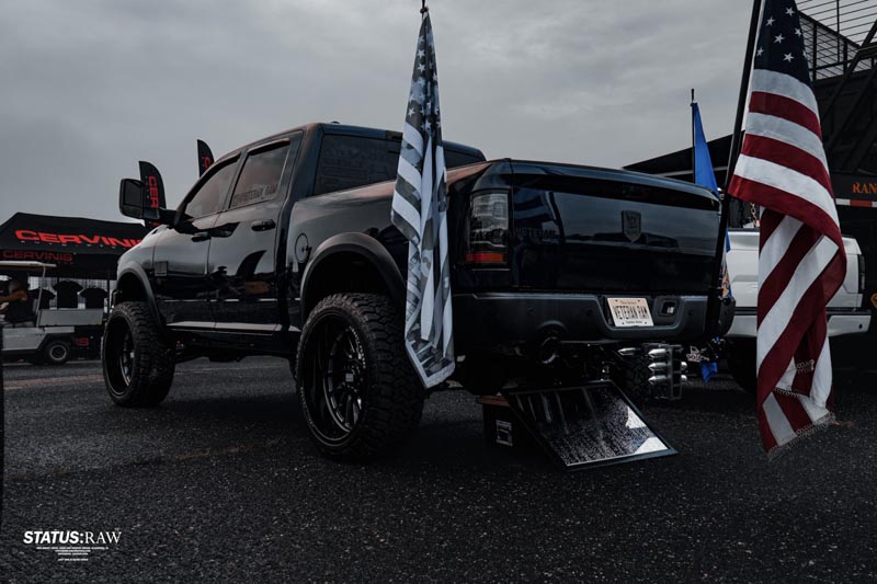 Veteran RAM truck with flags